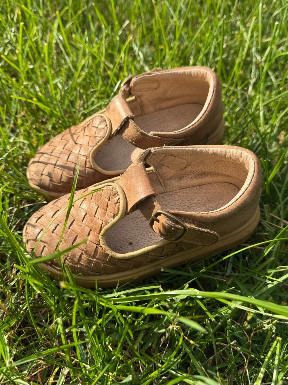 Consciously Baby Leather Woven T-Bar Shoes